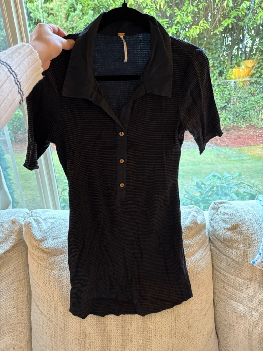 Free People Black Short-Sleeve Ribbed Polo Mini Dress